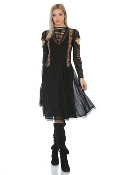 Rochie neagra din tul Liza Panait M-51E Rochie neagra din tul Liza Panait M-51E