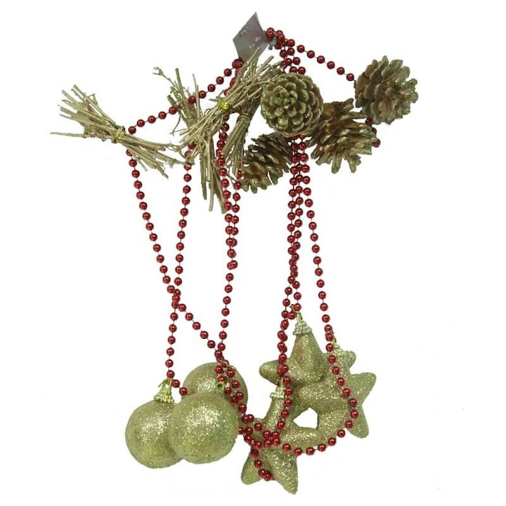 Sirag de Margele Decorative „Stars & Pine Con”, 200 cm, Ornamente de Craciun