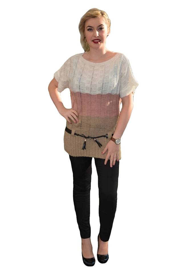 Bluza cu maneca scurta din tricot, design de dungi,masura mare,D&J Exclusive, Multicolor