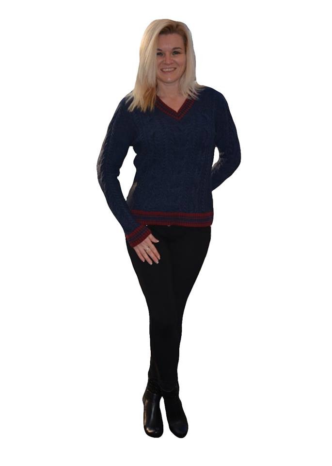 Bluza chic de culoare cu dungi si impletituri fine,D&J Exclusive, Bleumarin/Rosu