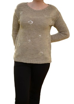 Bluza clasica cu maneca lunga, cu paiete,D&J Exclusive, Crem Bluza clasica cu maneca lunga, cu paiete,D&J Exclusive, Crem