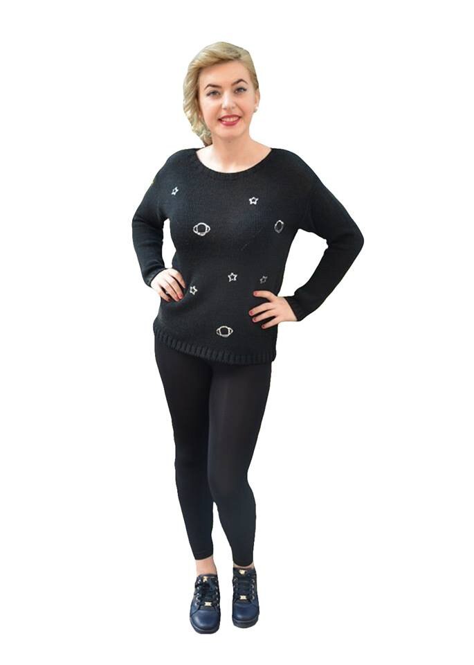 Bluza clasica cu maneca lunga, cu paiete,D&J Exclusive, Negru