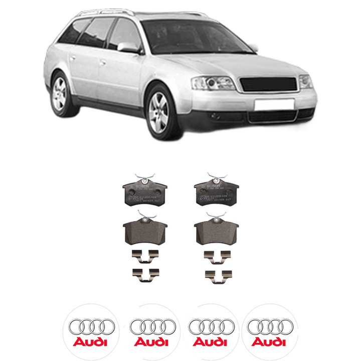 Set placute frana Spate AUDI A6 C5 Avant (4B5, 4B6) 2.4 quattro din 2001-2005, KW 125 CP 170 CMC 2393, Auto, Bosch, 4 Stickere auto cu AUDI