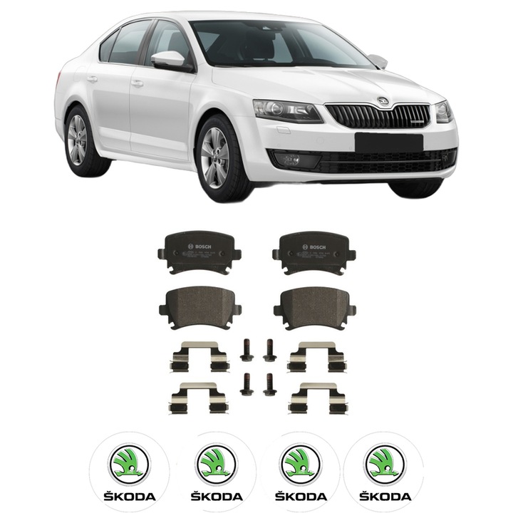 Set placute frana Spate SKODA OCTAVIA III (5E3, NL3, NR3) 2.0 TDI / TDI RS 4x4 din 2013-2020, KW 135 CP 184 CMC 1968, Auto, Bosch, 4 Stickere auto cu SKODA
