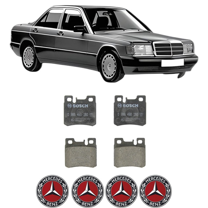 Set placute frana Spate MERCEDES-BENZ 190 (W201) E 2.5-16 Evolution (201.036) din 1989-1993, KW 143 CP 194 CMC 2498, Auto, Bosch, 4 Stickere auto cu MERCEDES-BENZ