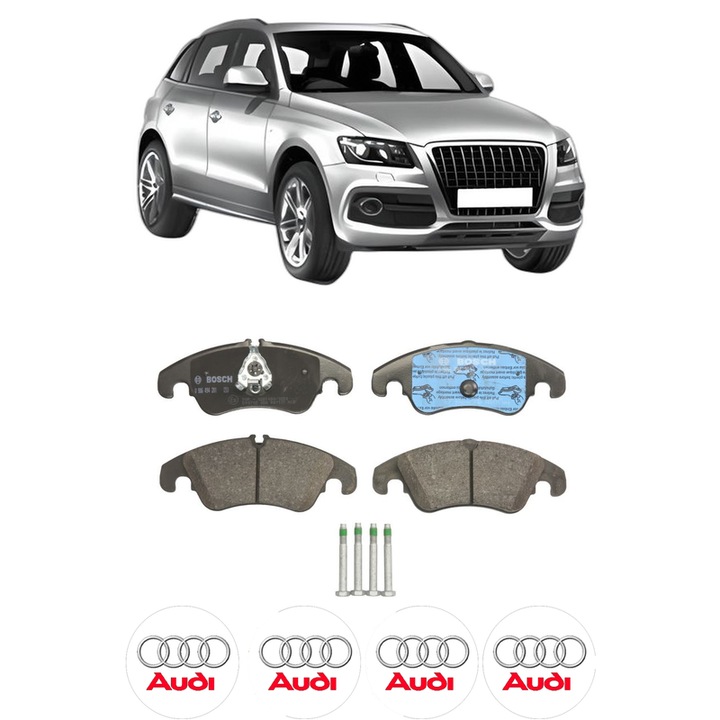 Set placute frana Fata AUDI Q5 Van (8RB) 2.0 TFSI quattro din 2008-2012, KW 155 CP 211 CMC 1984, Auto, Bosch, 4 Stickere auto cu AUDI