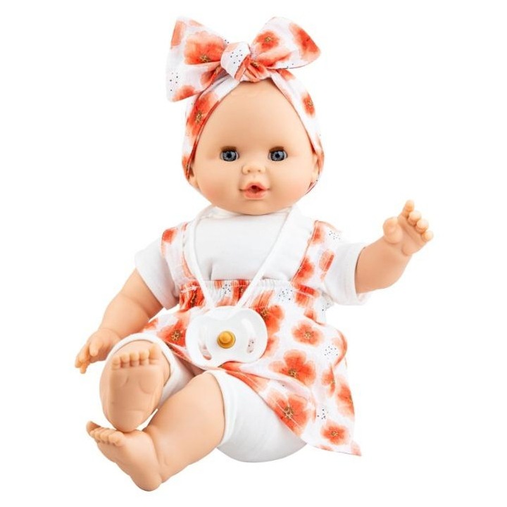Paola Reina Sonia baba 36cm, blúz, nadrág, szoknya, cumisüveg, ökológiai doboz