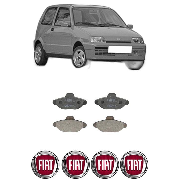 Set placute frana Fata FIAT CINQUECENTO (170_) 0.9 i.e. S (170AF, 170CF) din 1991-1999, KW 29 CP 40 CMC 899, Auto, Bosch, 4 Stickere auto cu FIAT