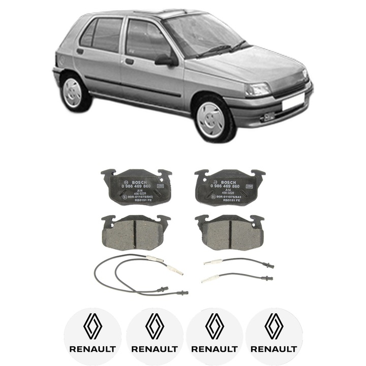 Set placute frana Fata RENAULT CLIO I (B/C57_, 5/357_) 1.2 (B/C/S572) din 1990-1996, KW 44 CP 60 CMC 1171, Auto, Bosch, 4 Stickere auto cu RENAULT