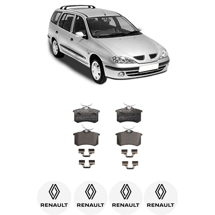 Set placute frana Spate RENAULT MEGANE I Grandtour (KA0/1_) 1.9 D (KA0J, KA0R) din 1999-2003, KW 47 CP 64 CMC 1870, Auto, Bosch, 4 Stickere auto cu RENAULT