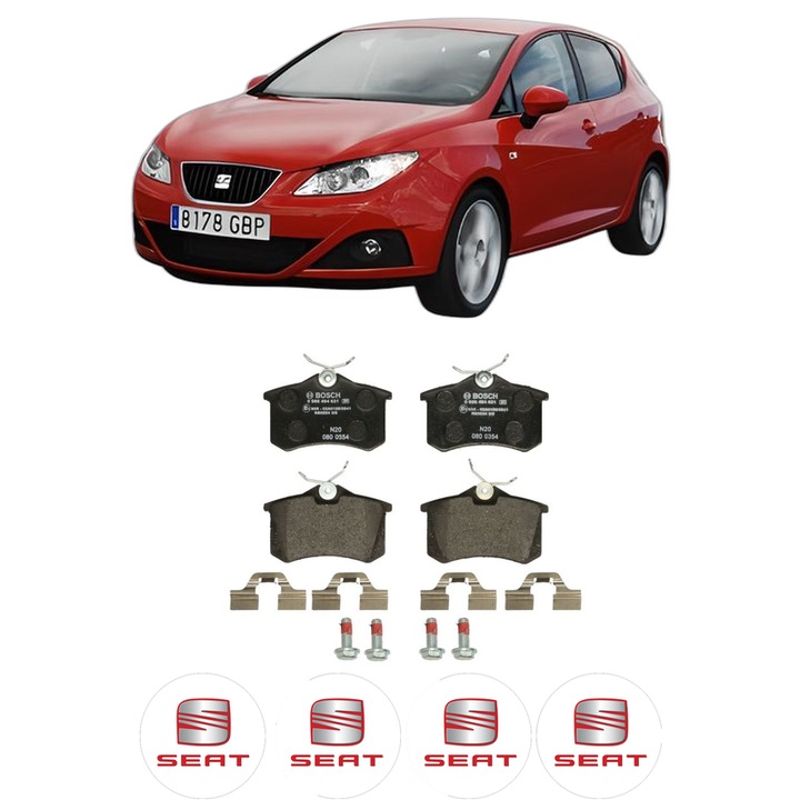 Set placute frana Spate SEAT IBIZA IV Hatchback Van (6J1) 1.2 TDI din 2010-2015, KW 55 CP 75 CMC 1199, Auto, Bosch, 4 Stickere auto cu SEAT