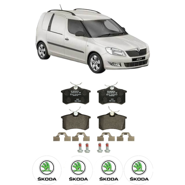 Set placute frana Spate SKODA FABIA II Praktik (545) TDI din 2013-2014, KW 55 CP 75 CMC 1598, Auto, Bosch, 4 Stickere auto cu SKODA