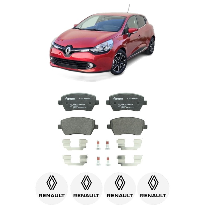 Set placute frana Fata RENAULT CLIO IV Hatchback Van (BH_) 1.5 dCi 75 din 2014-2021, KW 55 CP 75 CMC 1461, Auto, Bosch, 4 Stickere auto cu RENAULT