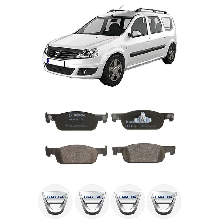 Set placute frana Fata DACIA LOGAN MCV II 1.5 dCi din 2013, KW 63 CP 84 CMC 1461, Auto, Bosch, 4 Stickere auto cu DACIA