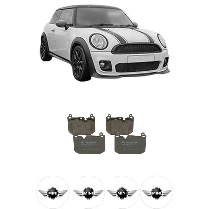 Set placute frana Fata MINI MINI CLUBMAN (F54) Cooper S din 2020, KW 131 CP 178 CMC 1998, Auto, Bosch, 4 Stickere auto cu MINI
