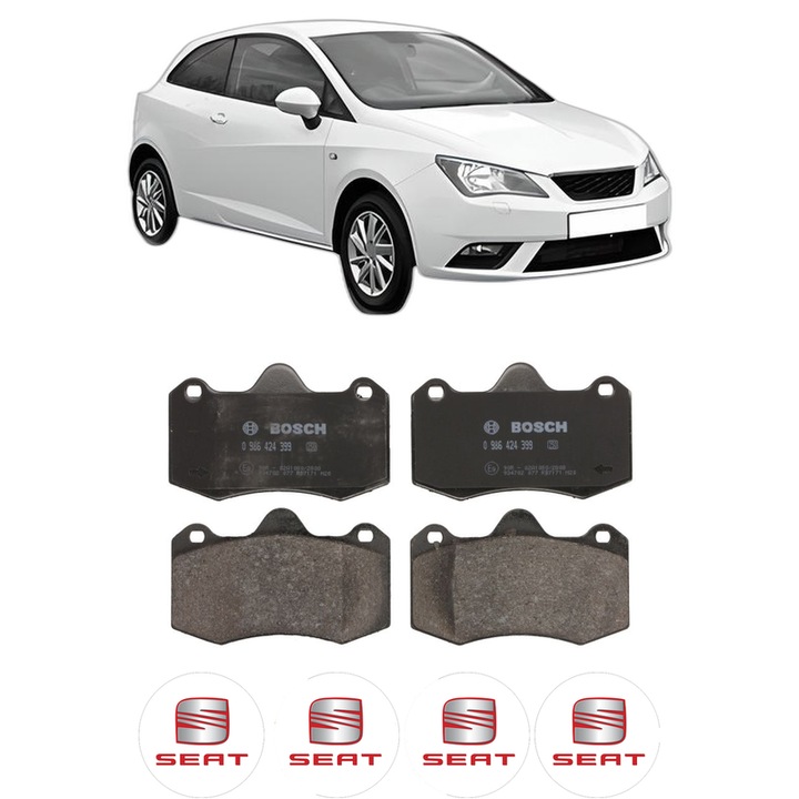 Set placute frana Fata SEAT IBIZA IV SC (6J1, 6P5) 1.4 TSI din 2013-2015, KW 103 CP 140 CMC 1395, Auto, Bosch, 4 Stickere auto cu SEAT