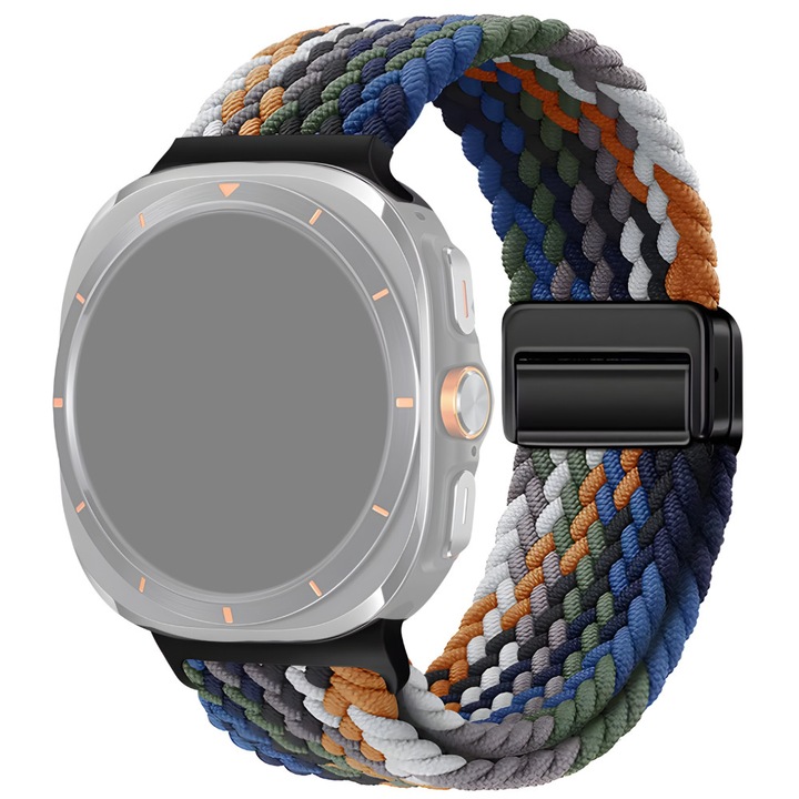 Спортна еластична тъкана каишка за Samsung Galaxy Watch Ultra 47mm, Плетен найлон, Регулируем размер, Магнитно закопчаване, Лесно се пере, Унисекс, Многоцветна