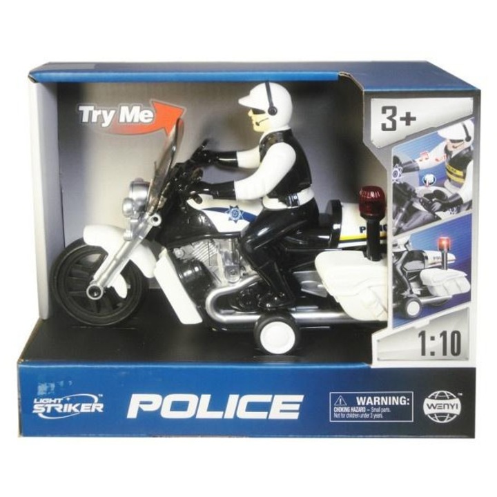 Motocicleta de jucarie, SWEDE, motor politienesc cu lumini si sunete, 3 ani+, dimensiuni ambalaj: 20x10x15cm