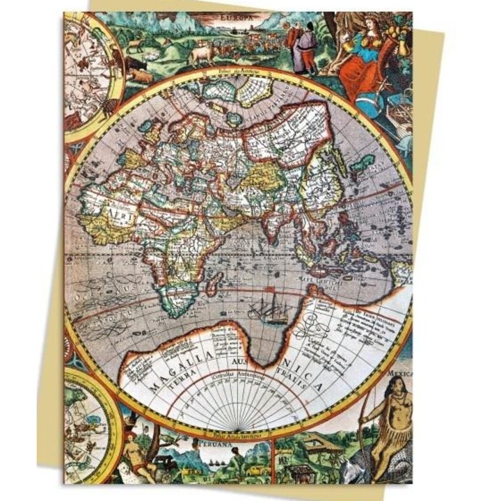 Karnet B6 Antyczna mapa Swiata, Flame tree, set cu coperta, fara text interior