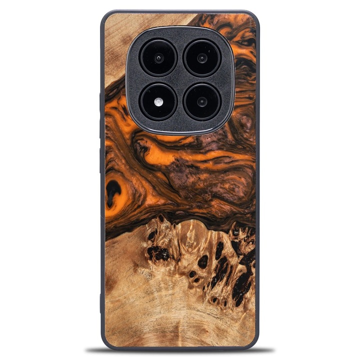 Husa telefon Bewood Unique pentru Xiaomi Redmi Note 14 Pro Plus 5G, lemn si rasina, 100% protectie, portocalie