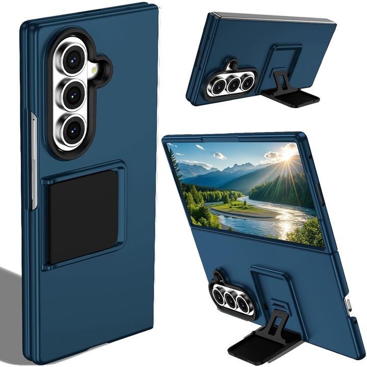 Husa telefon Samsung Galaxy Z Fold 7, protectie de grad militar, suport pliabil, albastru