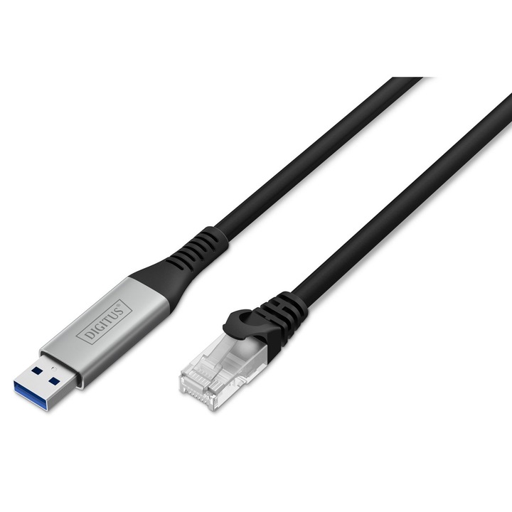 Assmann USB3.2 Gen1 RJ45 CAT6A S/FTP Ethernet kábel, 1Gbit/s, 15m, fekete