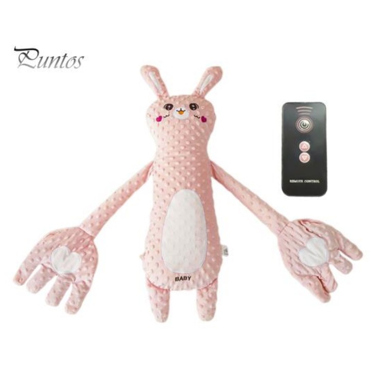 Мека възглавница за сън, m-import, плюшено зайче, 65см, с функция за прегръщане, с дистанционно управление