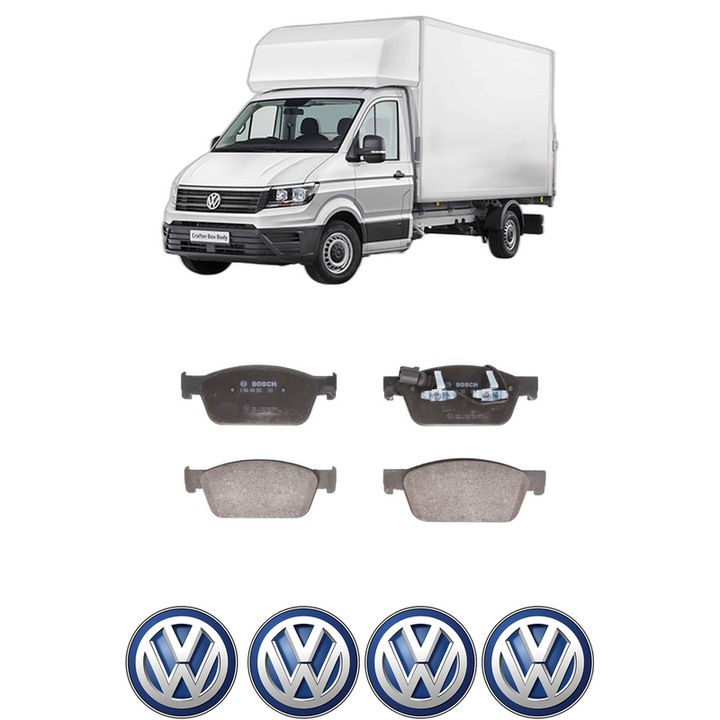 Set placute frana Fata Volkswagen TRANSPORTER T6 Van (SGA, SGH, SHA, SHH) 2.0 TDI din 2015-2019, KW 103 CP 140 CMC 1968, Auto, Bosch, 4 Stickere auto cu Volkswagen