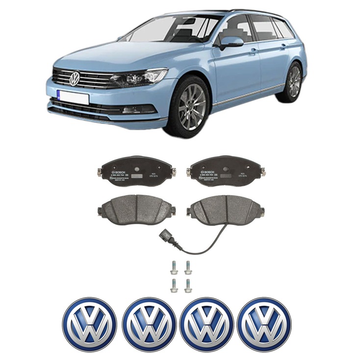 Set placute frana Fata Volkswagen PASSAT B8 Variant (3G5, CB5) 1.4 GTE Hybrid din 2015-2024, KW 160 CP 218 CMC 1395, Auto, Bosch, 4 Stickere auto cu Volkswagen