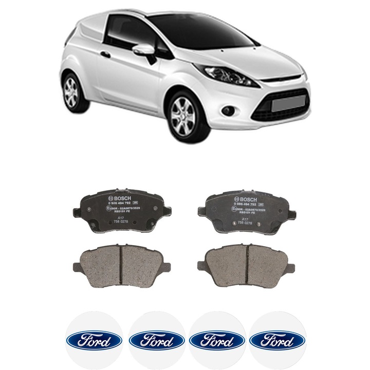 Set placute frana Fata FORD FIESTA VI Van 1.5 TDCi din 2015-2017, KW 70 CP 95 CMC 1499, Auto, Bosch, 4 Stickere auto cu FORD