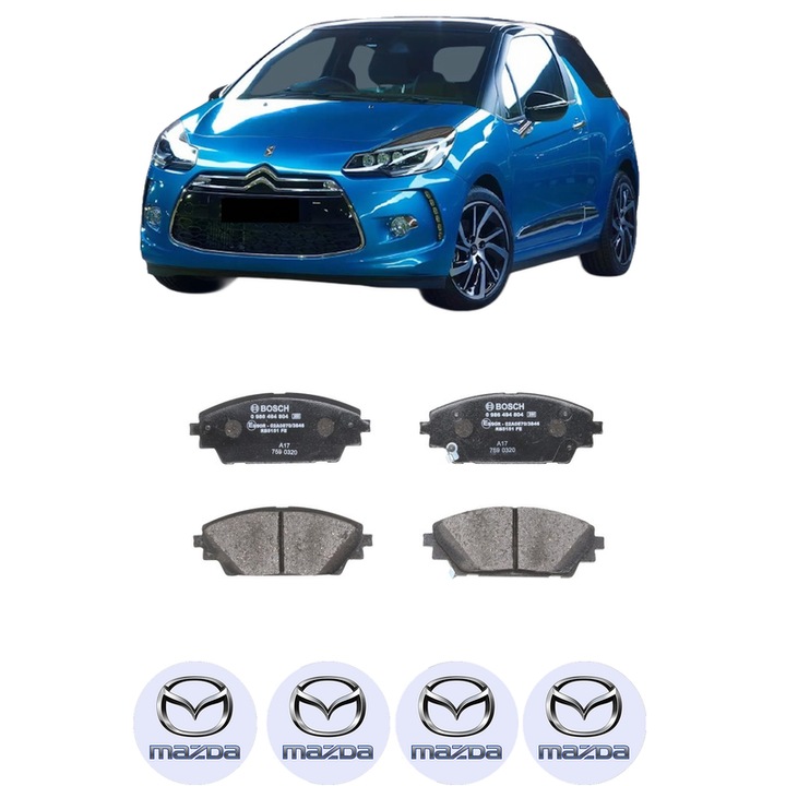 Set placute frana Fata MAZDA 3 Hatchback Van (BM) 2.0 din 2015-2016, KW 88 CP 120 CMC 1998, Auto, Bosch, 4 Stickere auto cu MAZDA