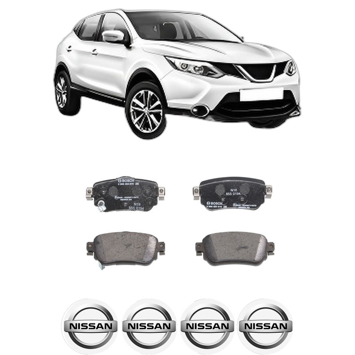 Set placute frana Spate NISSAN QASHQAI II (J11, J11_) 1.3 DIG-T din 2018, KW 103 CP 140 CMC 1332, Auto, Bosch, 4 Stickere auto cu NISSAN