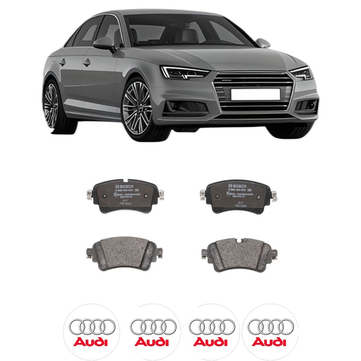 Set placute frana Spate AUDI A4 B9 (8W2, 8WC) 3.0 TDI quattro din 2015-2018, KW 160 CP 218 CMC 2967, Auto, Bosch, 4 Stickere auto cu AUDI