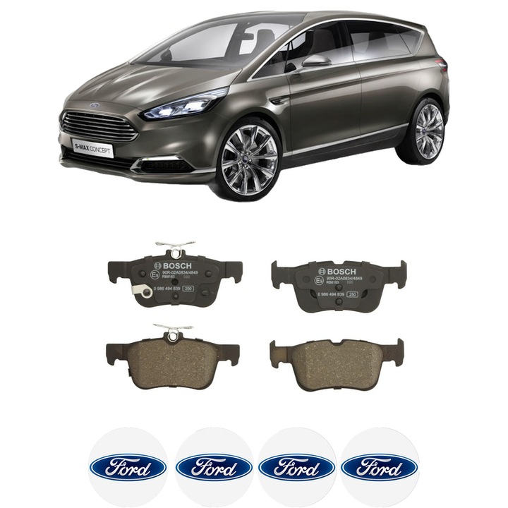 Set placute frana Spate FORD S-MAX (CJ, WA6) 2.0 TDCi din 2015-2018, KW 88 CP 120 CMC 1997, Auto, Bosch, 4 Stickere auto cu FORD