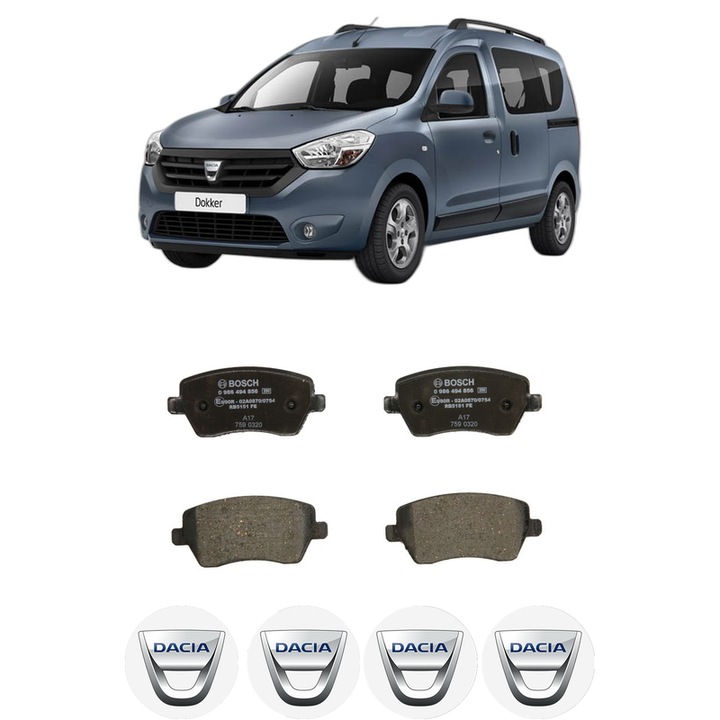 Set placute frana Fata DACIA DOKKER Box Body/MPV 1.5 dCi 75 / Blue dCi 75 (FEJW, FEAH) din 2012-2021, KW 55 CP 75 CMC 1461, Auto, Bosch, 4 Stickere auto cu DACIA
