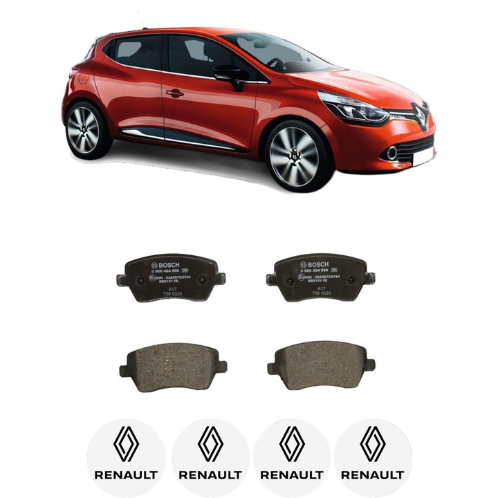 Set placute frana Fata RENAULT CLIO IV Grandtour (KH_) 0.9 TCe 90 din 2013-2021, KW 66 CP 90 CMC 898, Auto, Bosch, 4 Stickere auto cu RENAULT