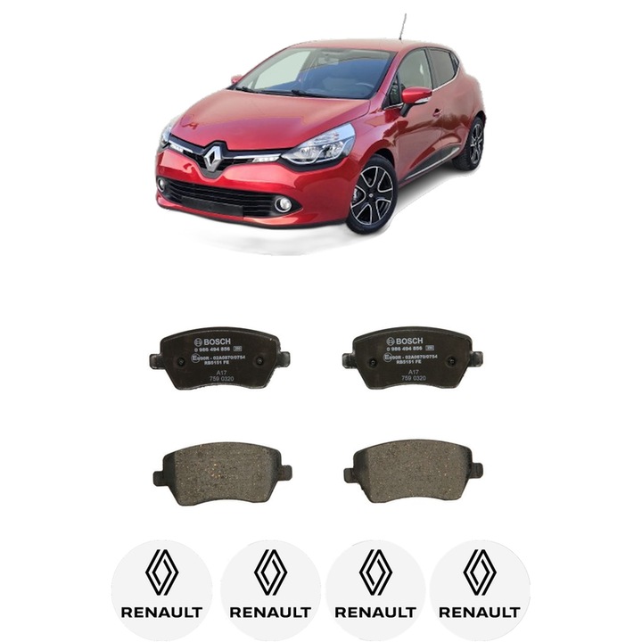Set placute frana Fata RENAULT CLIO IV Hatchback Van (BH_) 0.9 TCe 90 din 2014-2021, KW 66 CP 90 CMC 898, Auto, Bosch, 4 Stickere auto cu RENAULT