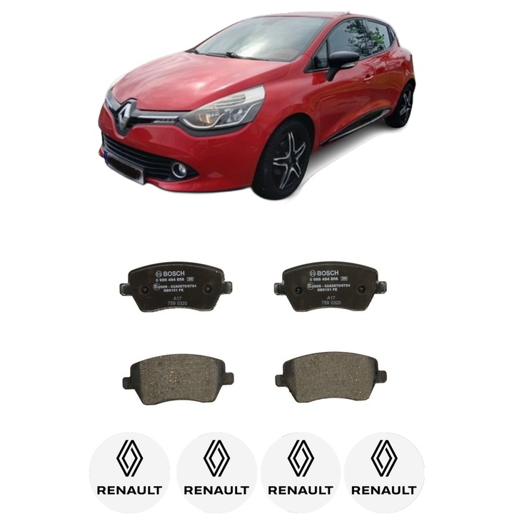 Set placute frana Fata RENAULT CLIO IV (BH_) 0.9 TCe 90 (BHNF, BHMA, BHMH, BHJK, BHJR) din 2012-2021, KW 66 CP 90 CMC 898, Auto, Bosch, 4 Stickere auto cu RENAULT