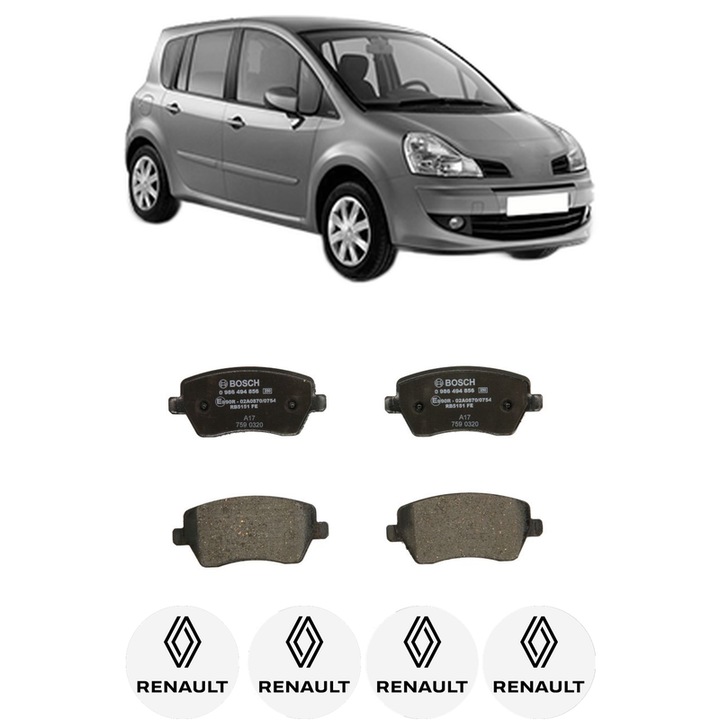 Set placute frana Fata RENAULT MODUS / GRAND MODUS (F/JP0_) 1.2 (JP0C, JP0K, FP0C, FP0K, FP0P, JP0P, JP0T) din 2004, KW 55 CP 75 CMC 1149, Auto, Bosch, 4 Stickere auto cu RENAULT