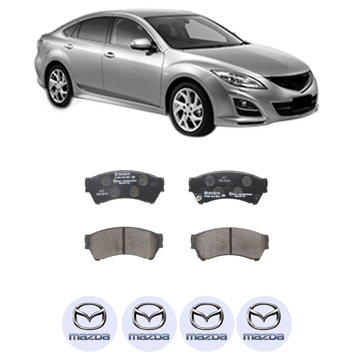 Set placute frana Fata MAZDA 6 Saloon (GH) 1.8 MZR din 2007-2013, KW 88 CP 120 CMC 1798, Auto, Bosch, 4 Stickere auto cu MAZDA