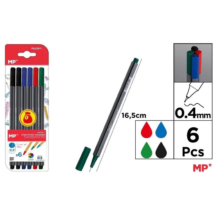 MP Main Paper tollak, 6 darabos készlet, 0.4 mm, többszínű