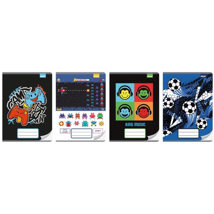 A5 Beniamin füzet, 20 darabos készlet, 16 oldal, 3 színes vonal, 70g, puha borító, lekerekített sarkok