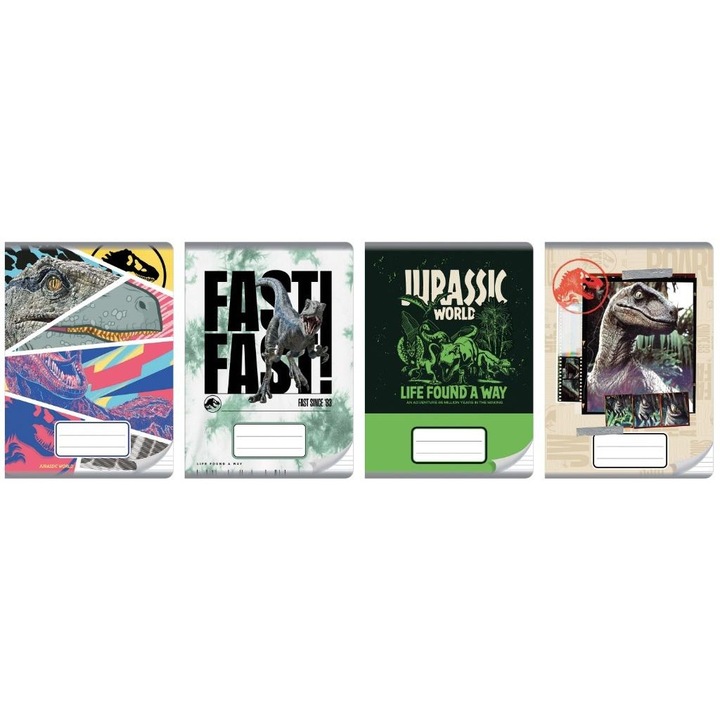 Beniamin A5 füzetkészlet, 10 db, 32 oldal, vonalas, puhafedeles, UV lakk, Jurassic Park mintás, kék színű piros szegéllyel