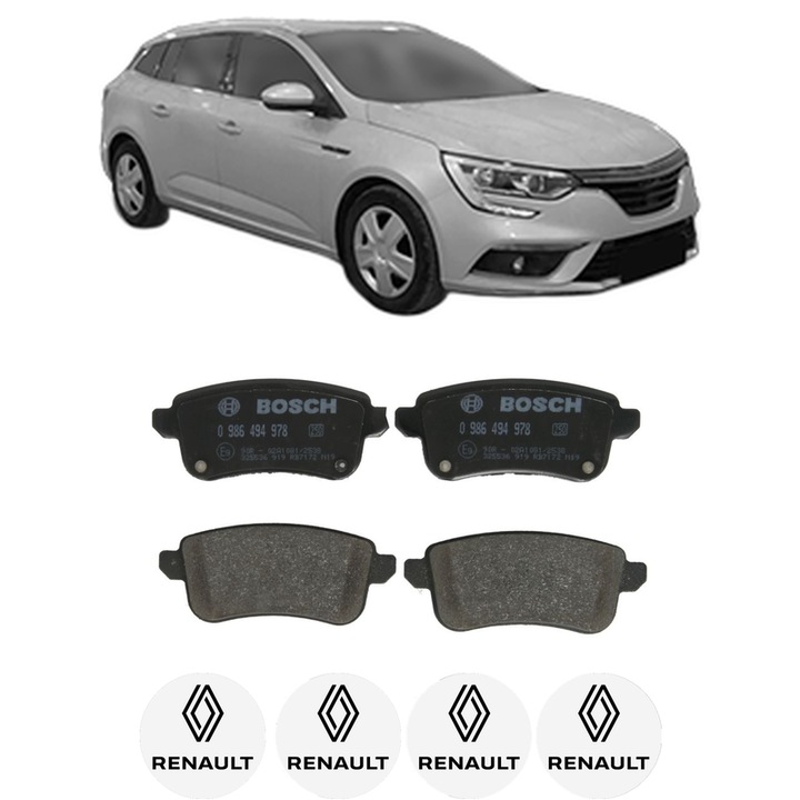 Set placute frana Spate RENAULT MEGANE IV Grandtour (K9A/M/N_) 1.6 16V din 2016, KW 84 CP 115 CMC 1598, Auto, Bosch, 4 Stickere auto cu RENAULT
