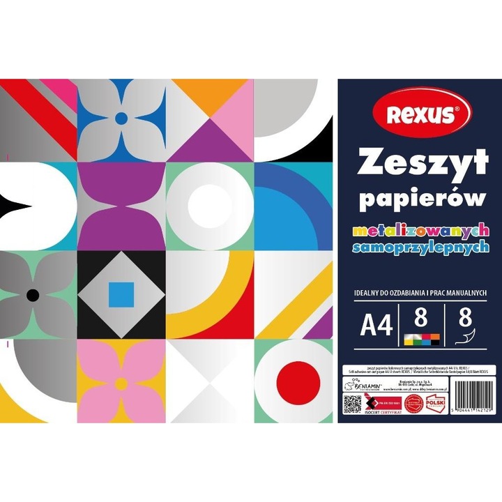 Hartie autoadeziva metalizata A4, Beniamin, set 10 foi, 8 culori, dimensiune A4