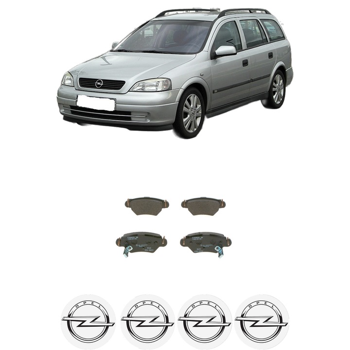 Set placute frana Spate OPEL ASTRA G CLASSIC Caravan (F35) 1.4 16V din 2004-2007, KW 66 CP 90 CMC 1389, Auto, Bosch, 4 Stickere auto cu OPEL