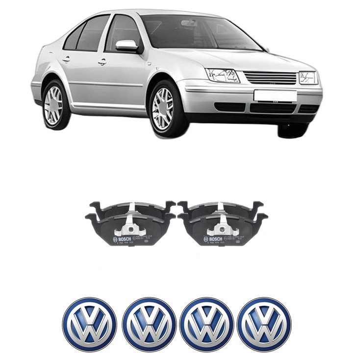 Set placute frana Fata Volkswagen BORA I (1J2) 1.4 16V din 2000-2005, KW 55 CP 75 CMC 1390, Auto, Bosch, 4 Stickere auto cu Volkswagen