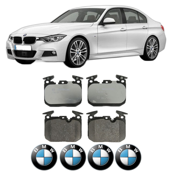 Set placute frana Fata BMW Seria 3 (F30, F80) 320 d xDrive din 2012-2015, KW 135 CP 184 CMC 1995, Auto, Bosch, 4 Stickere auto cu BMW