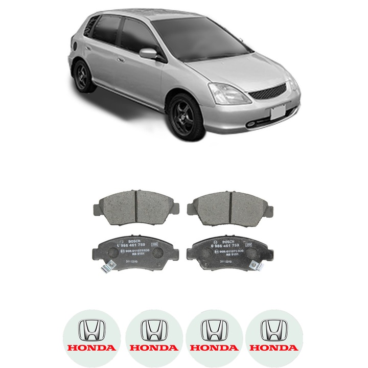 Set placute frana Fata HONDA CIVIC VII Hatchback (EU, EP, EV) 1.4 iS (EP1, EU5, EU7) din 2000-2005, KW 66 CP 90 CMC 1396, Auto, Bosch, 4 Stickere auto cu HONDA