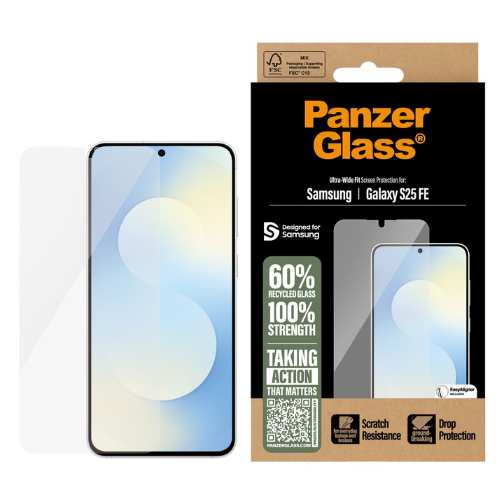 Protector de sticlă PanzerGlass pentru Samsung Galaxy S25 FE, UWF, Negru